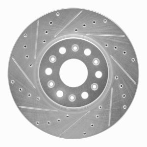 Buick Enclave Brake Rotor (1) - Front Left - R1 Concepts - Drilled & Slotted - Silver - `17-`25